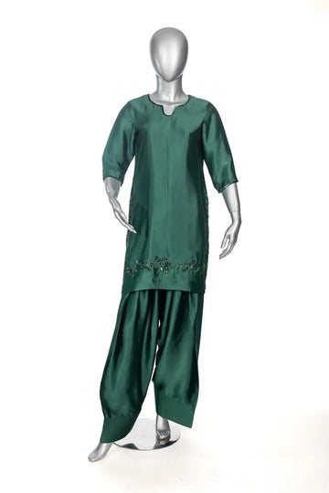 Kaneez – Order Sheesha Silk Green Farshi Shalwar Formal Outfit Online