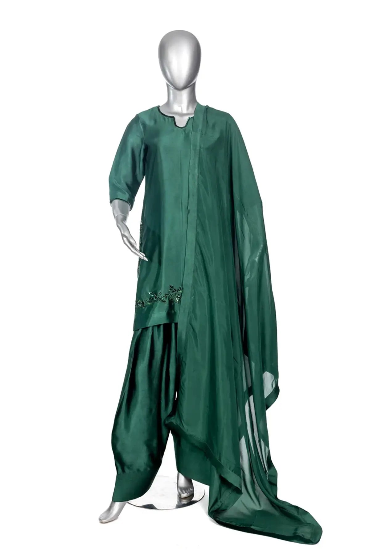 Kaneez – Order Sheesha Silk Green Farshi Shalwar Formal Outfit Online