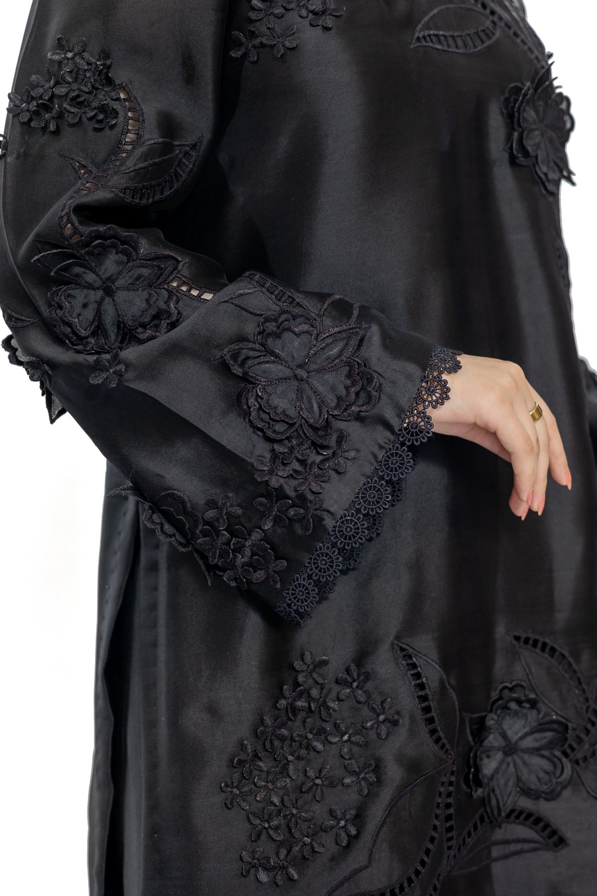 Katrina black Sheesha silk stitched 3PC suit with 3D applique and organza dupatta from Soroya by MariamRaj