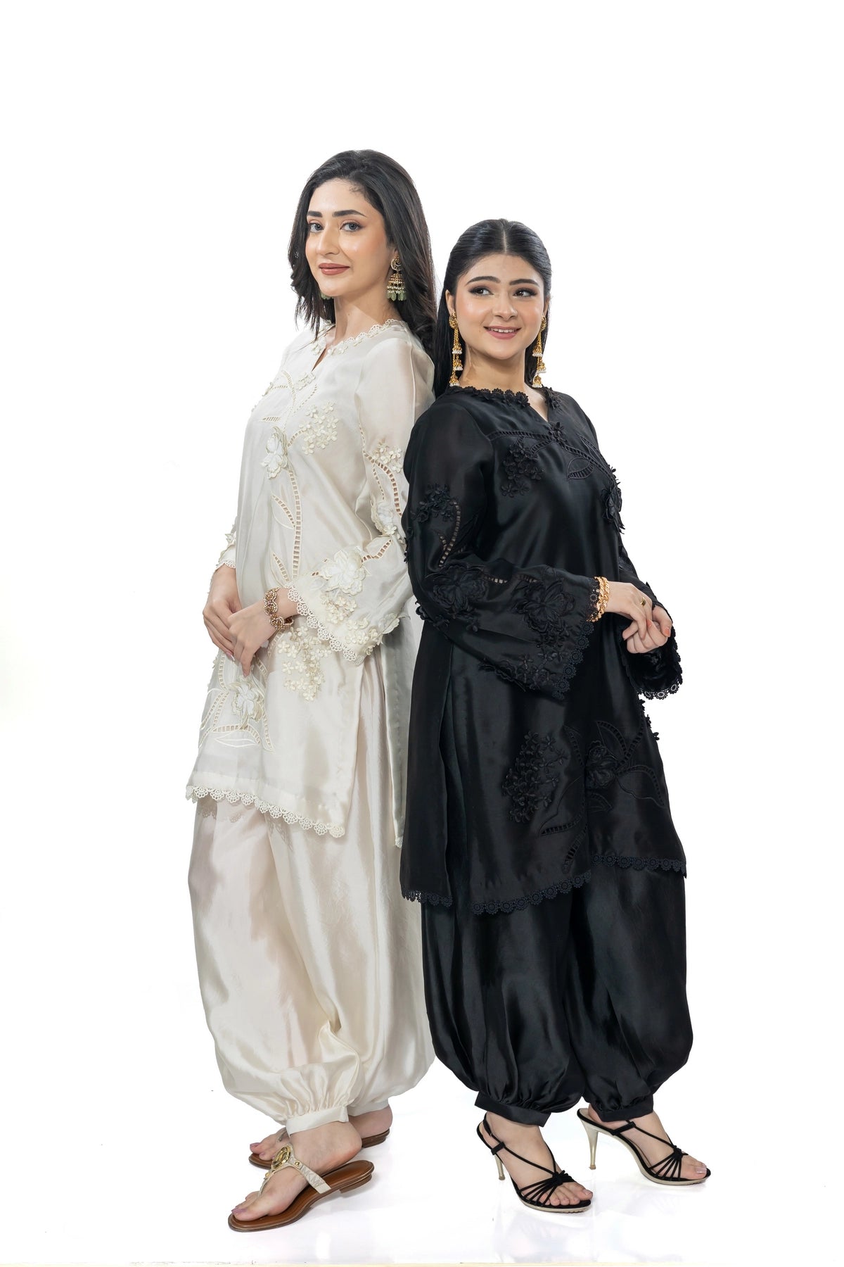 Katrina black Sheesha silk stitched 3PC suit with 3D applique and organza dupatta from Soroya by MariamRaj