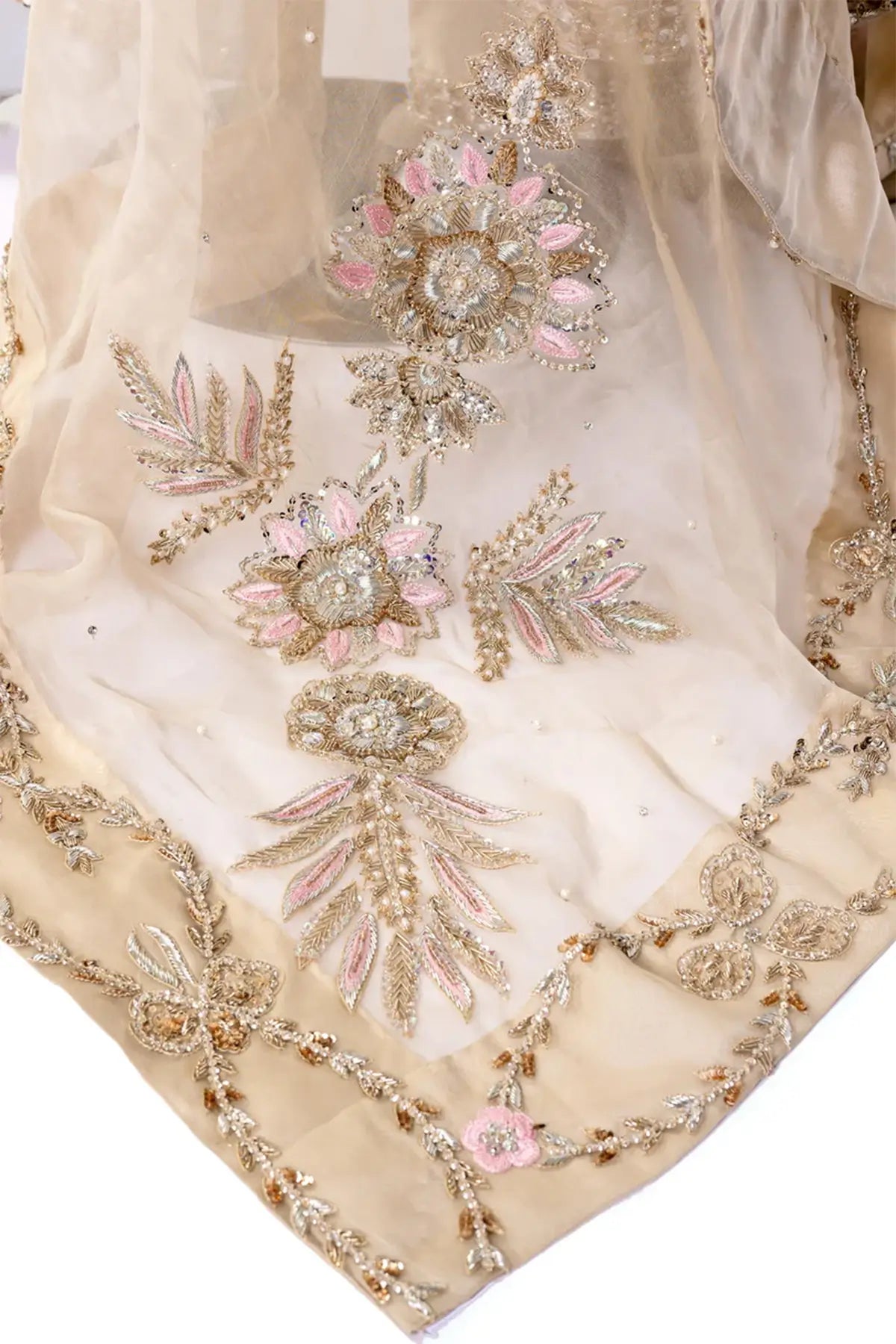 Kavia – Luxury Gold Designer Outfit for Pakistani Women Abroad