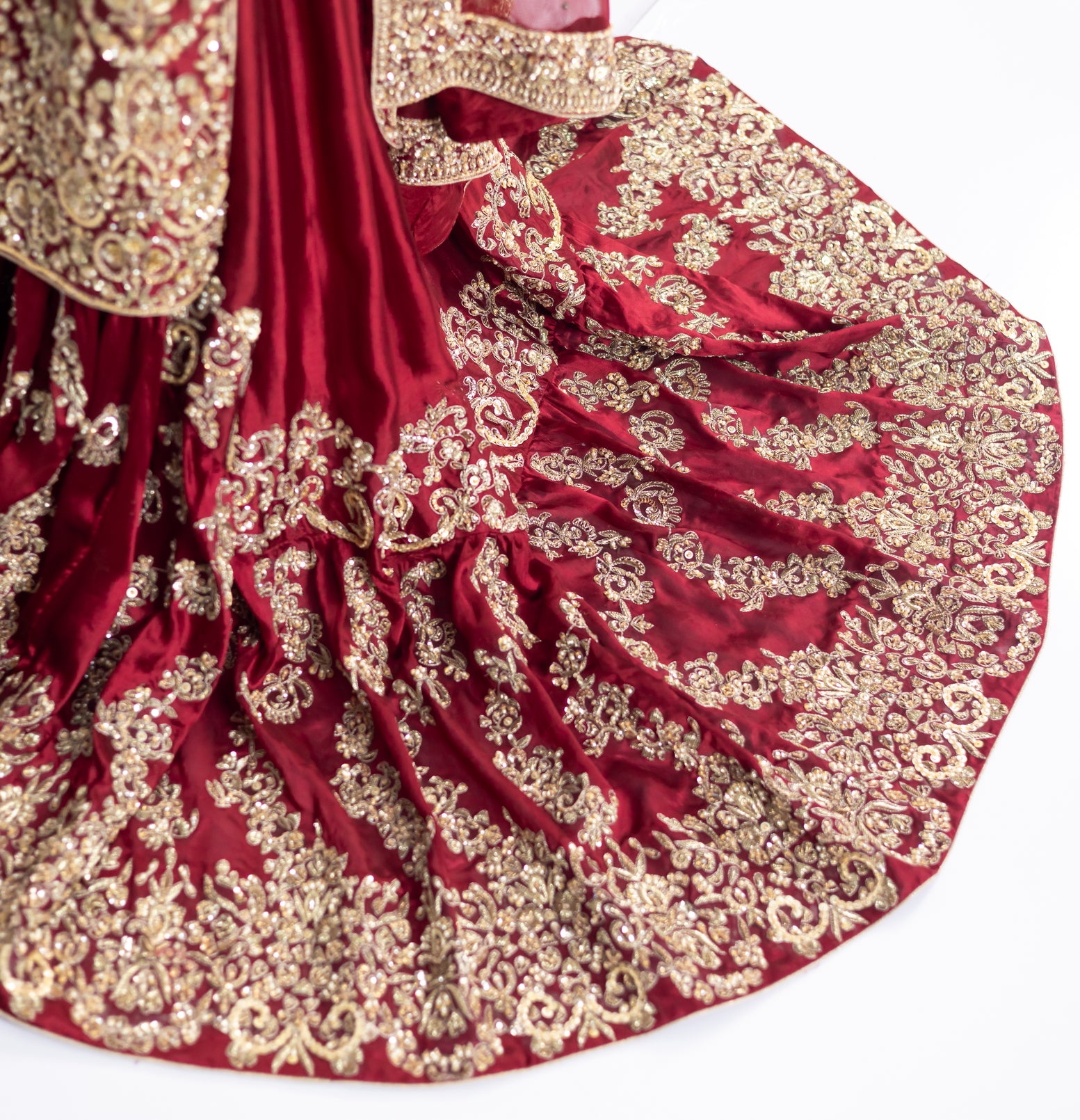 MariamRaj Kavya Royal Red Raw Silk Farshi Lehnga with Net Organza Dupatta