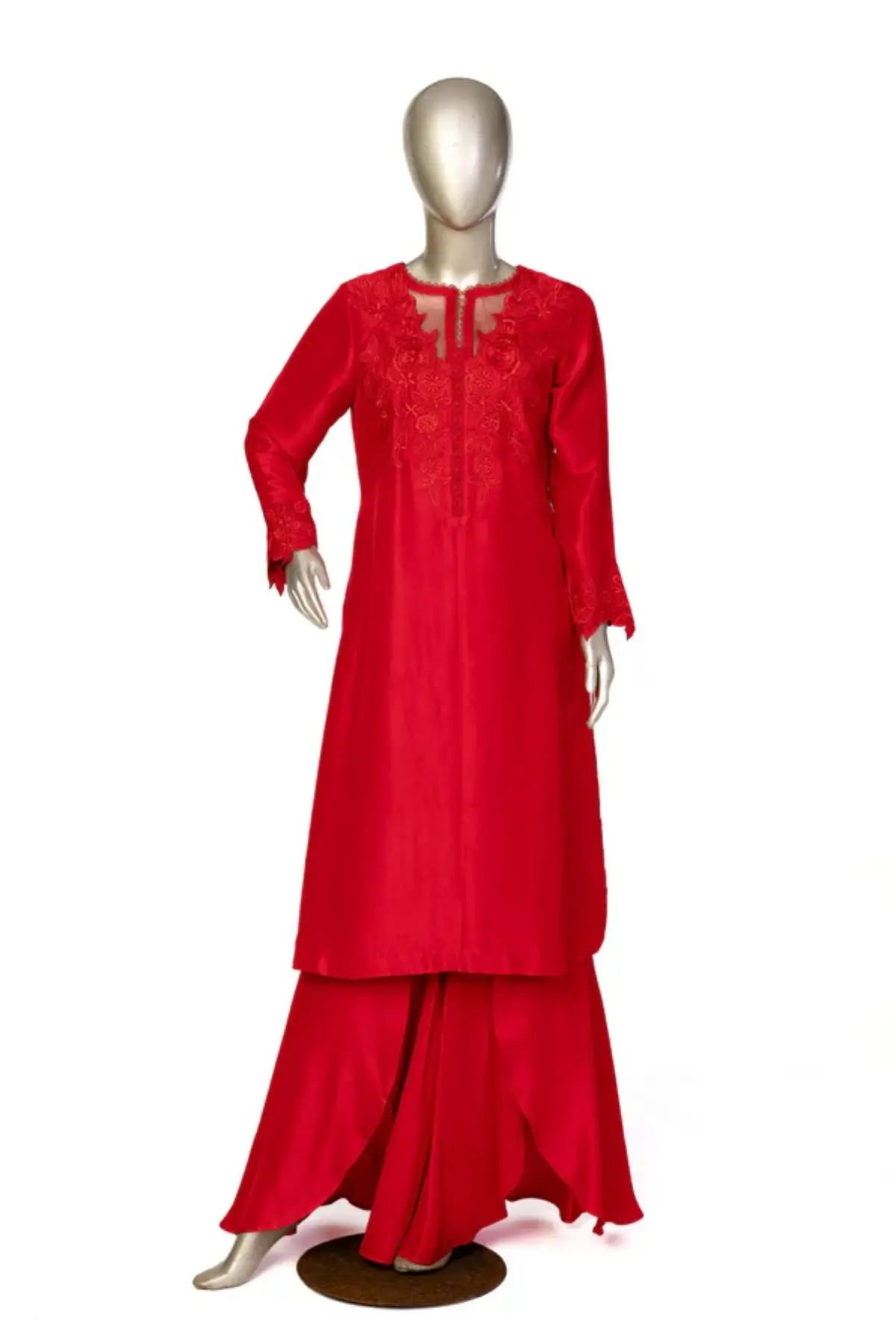 Lara- Red Embroidered Elegant Silk Shirt with Plazzo