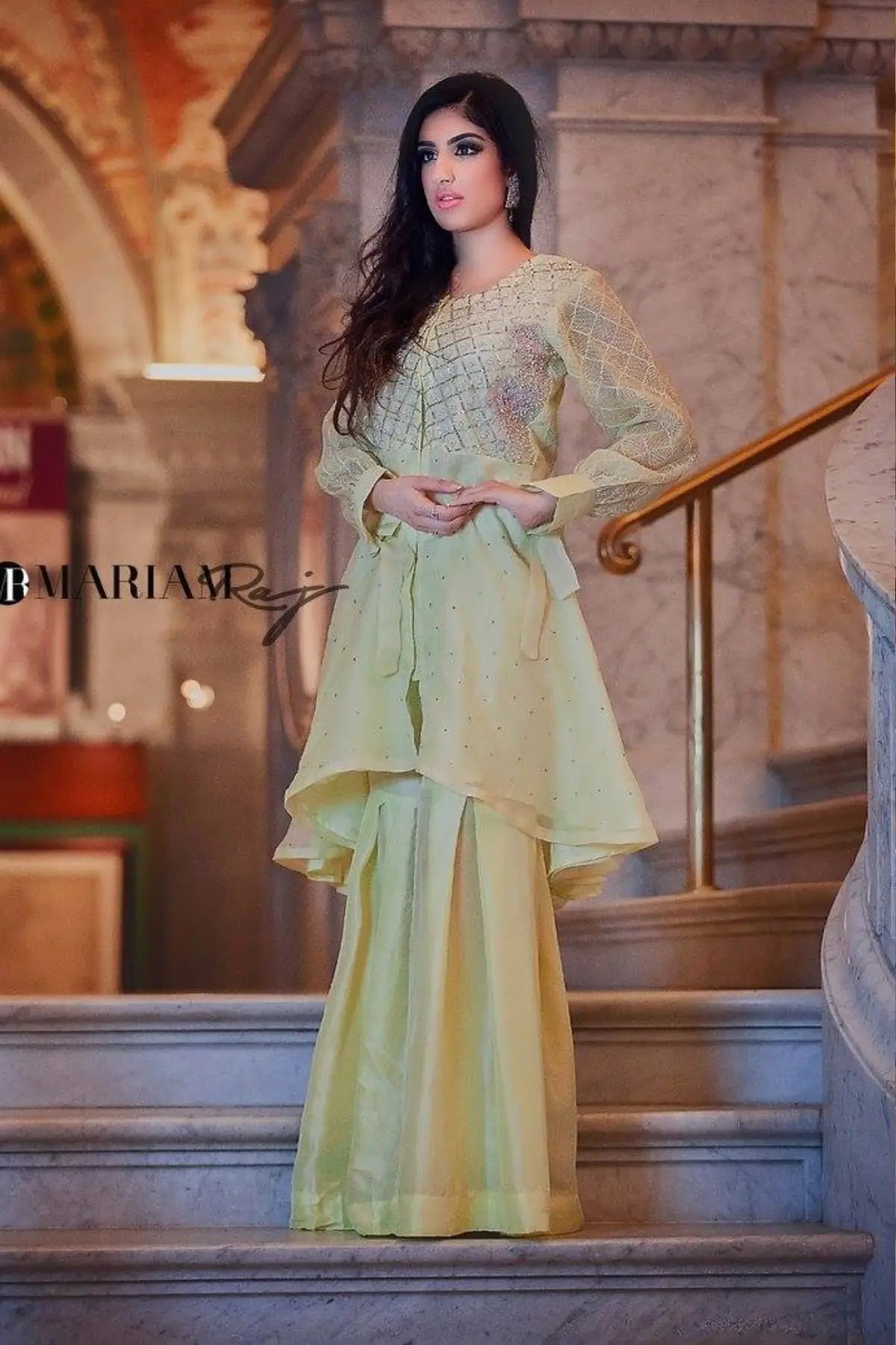 Lemonade- Hand Embellished Peplum with Silk Peplum pants