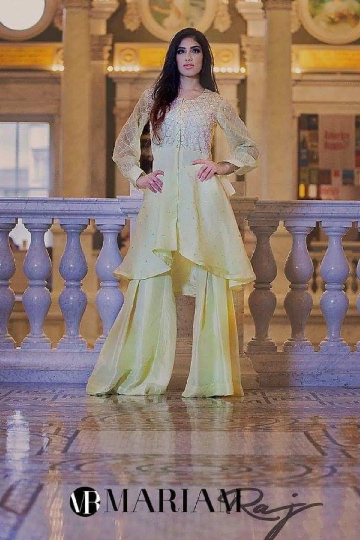 Lemonade- Hand Embellished Peplum with Silk Peplum pants