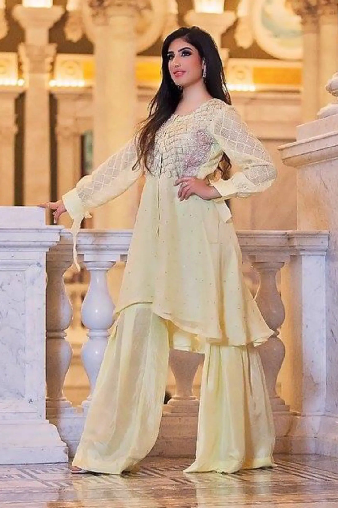 Lemonade- Hand Embellished Peplum with Silk Peplum pants