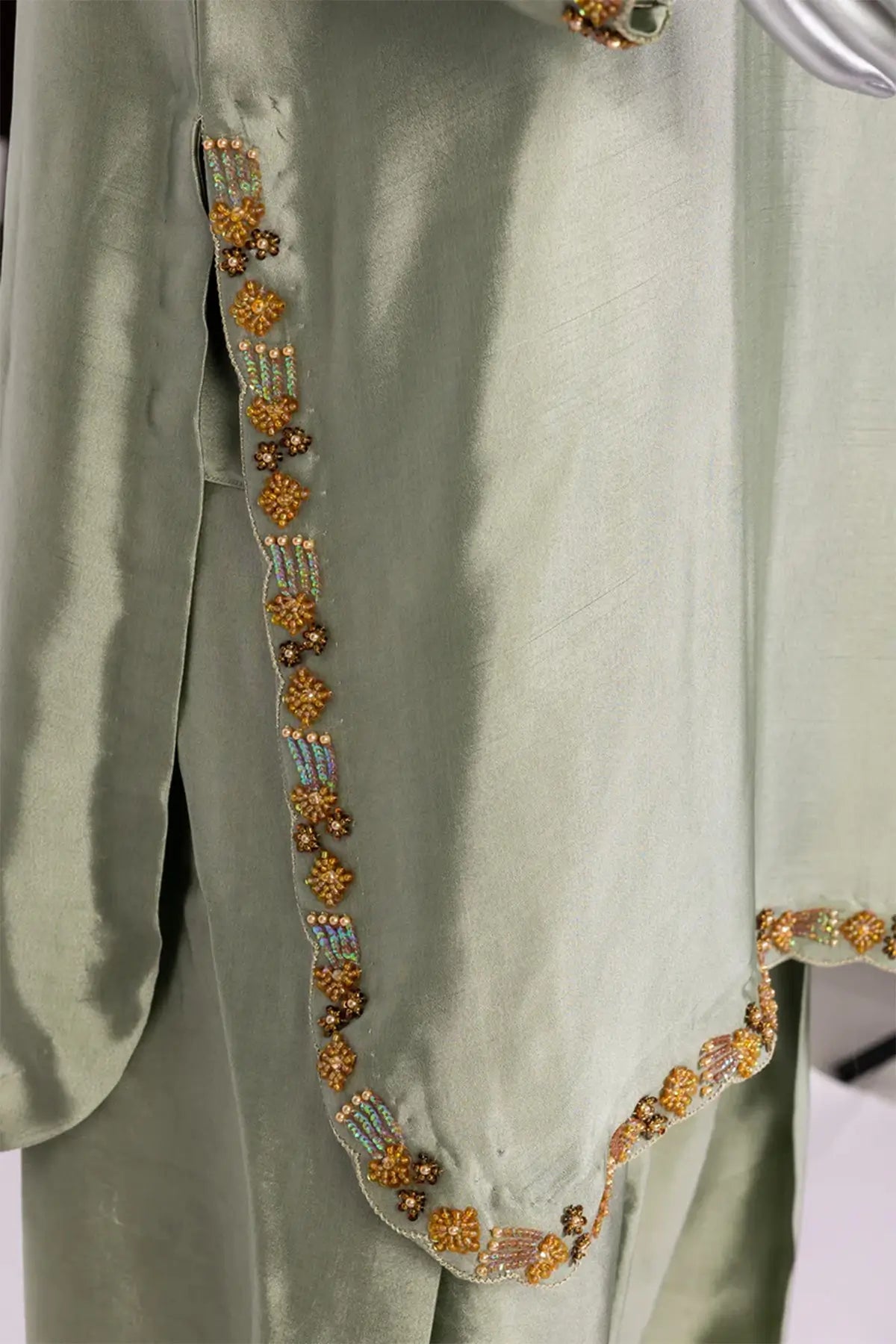 Lioren – Designer Grey Silk Sheesha Work Shalwar Kameez for Daily Casuals