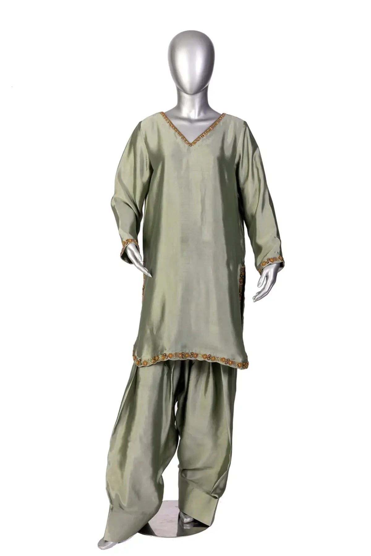 Lioren – Designer Grey Silk Sheesha Work Shalwar Kameez for Daily Casuals
