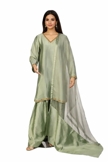 Lioren – Designer Grey Silk Sheesha Work Shalwar Kameez for Daily Casuals