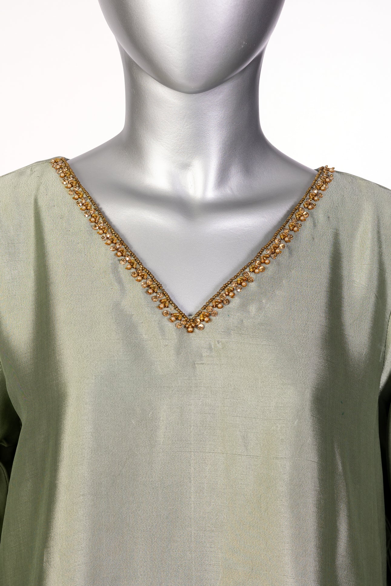 Lioren Grey Sheesha Silk Shalwar Kameez with organza dupatta by MariamRaj, perfect for casual gatherings, brunches, and stylish everyday wear.