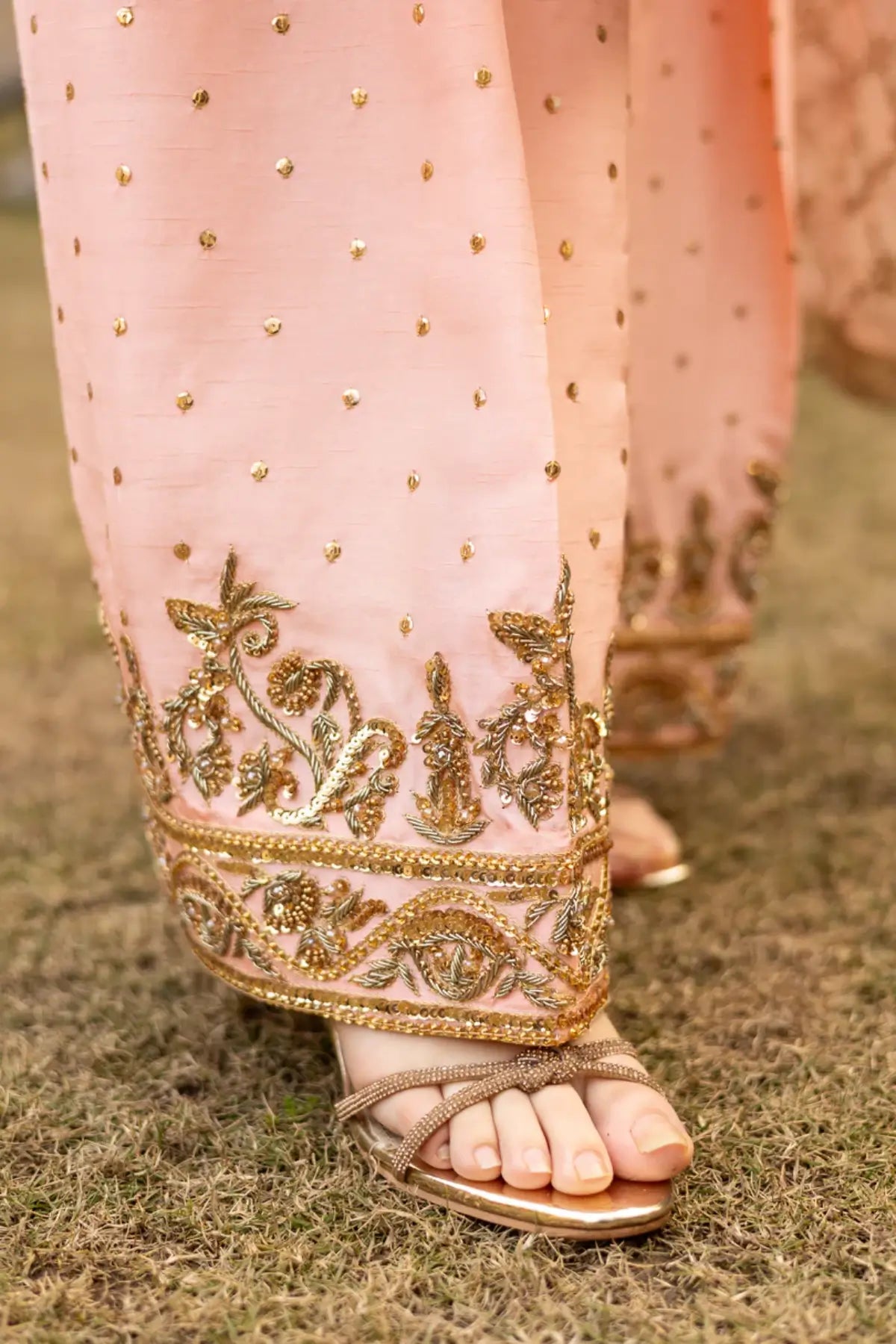 Maahi- Peach and Gold Farshi Shalwar Suit