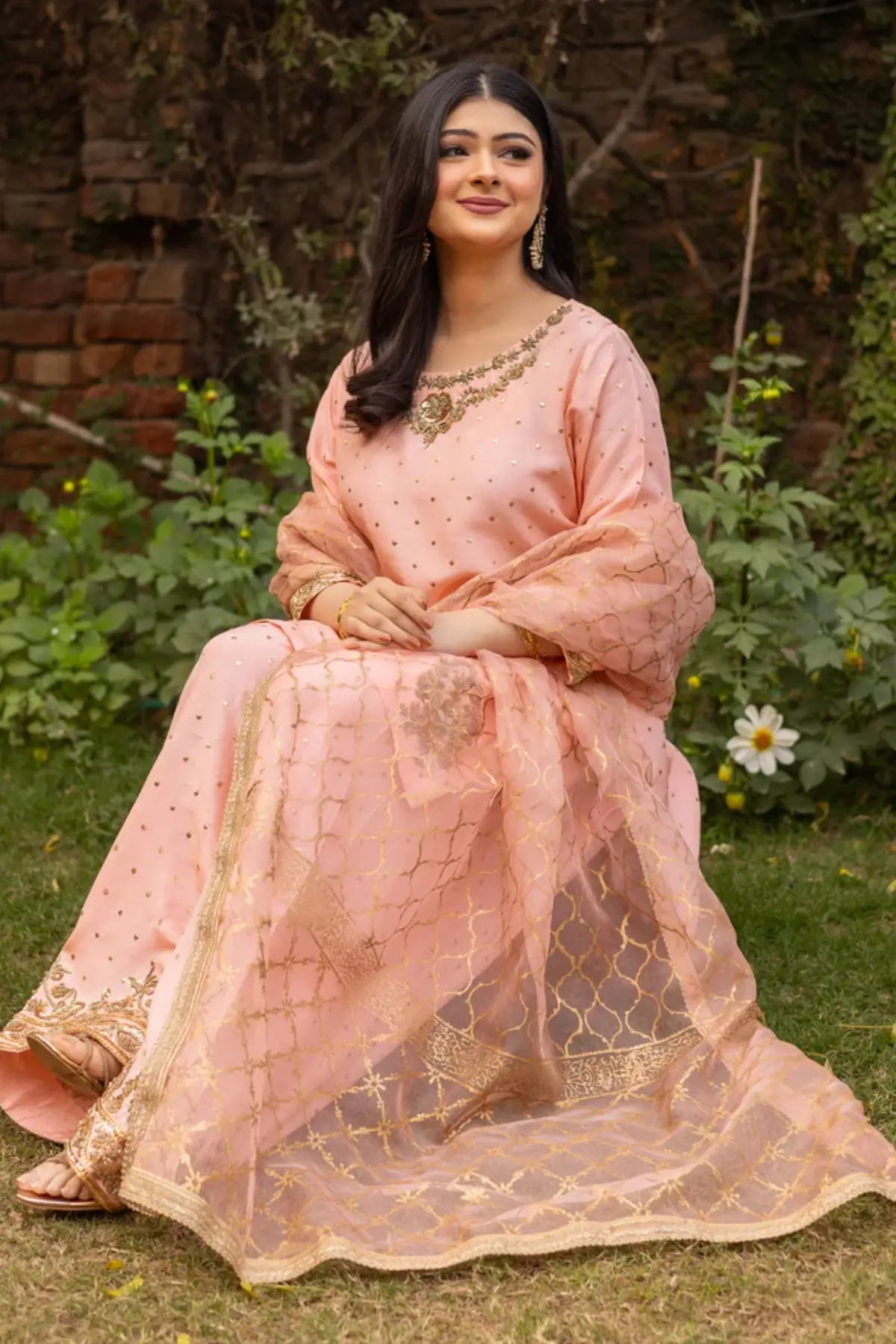 Maahi- Peach and Gold Farshi Shalwar Suit