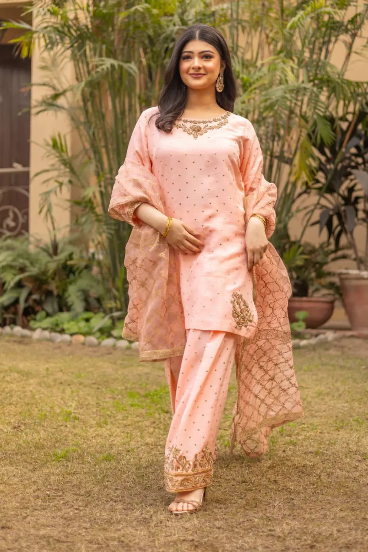 Maahi- Peach and Gold Farshi Shalwar Suit