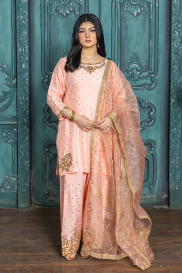 Maahi- Peach and Gold Farshi Shalwar Suit