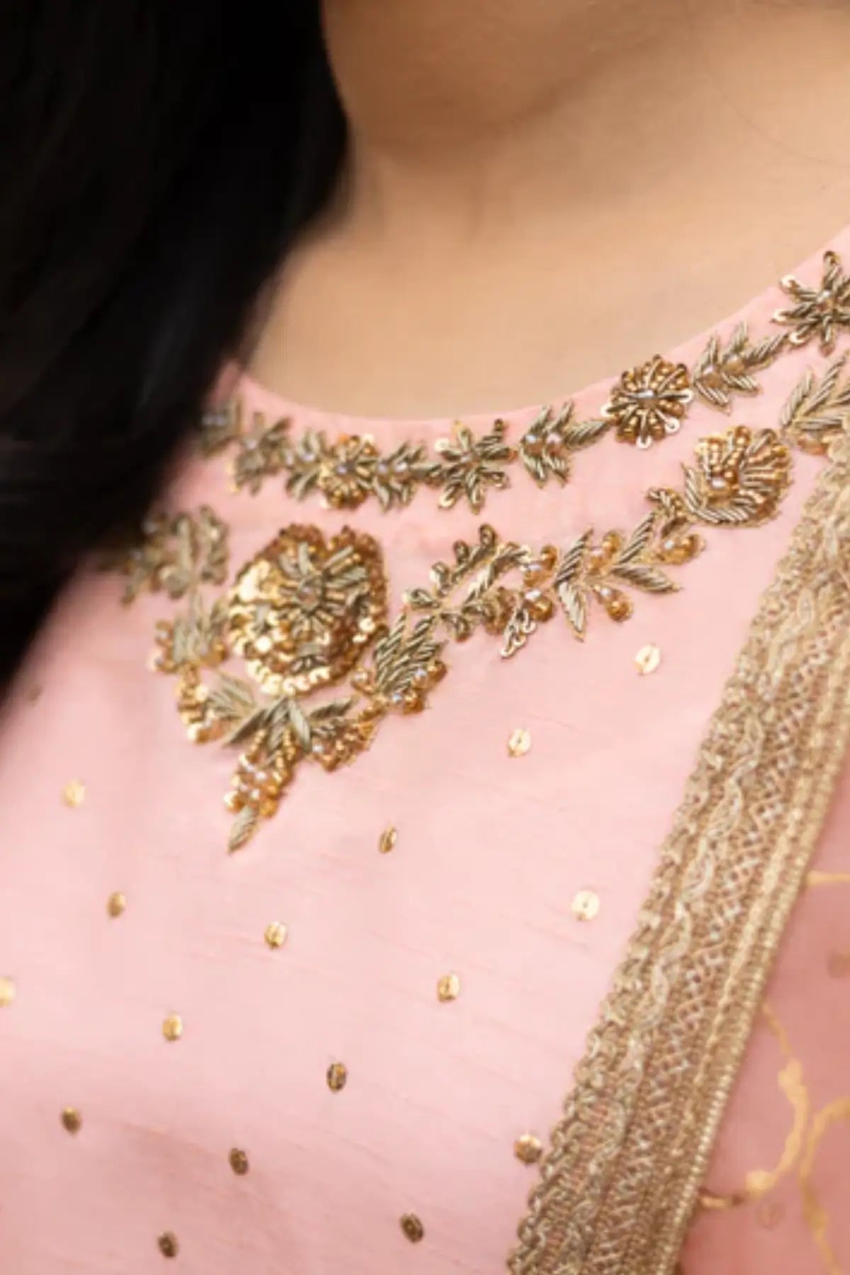 Maahi- Peach and Gold Farshi Shalwar Suit