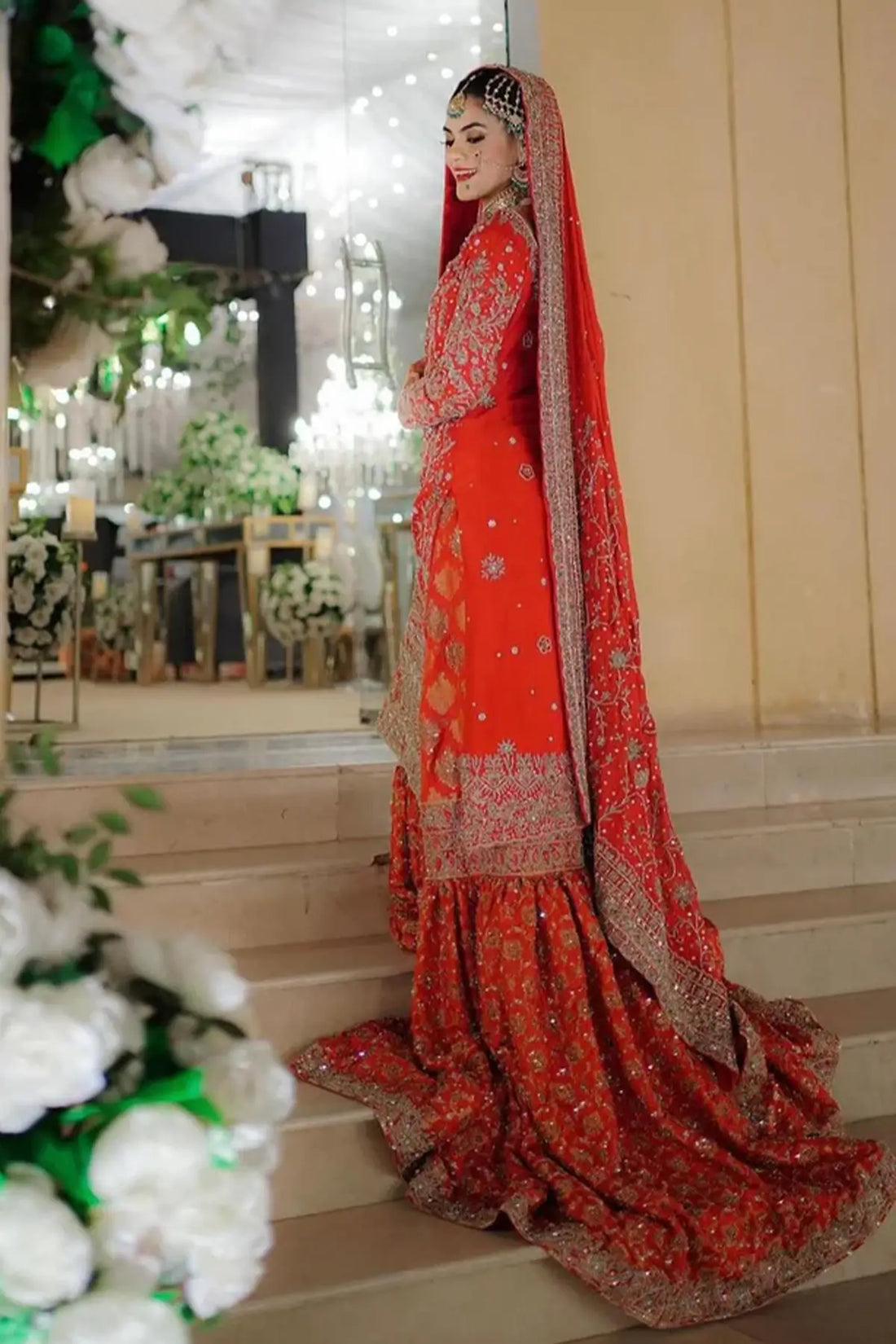 MadhuBala – Red Bridal Farshi Gharara for Baraat & Shaadi | Pakistani Wedding Wear by MariamRaj