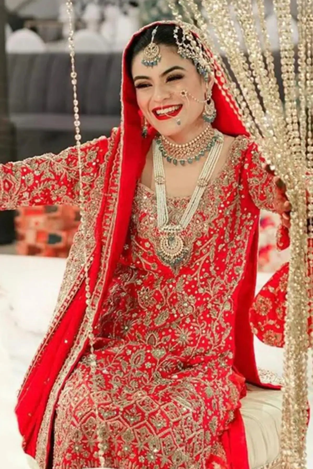 MadhuBala – Red Bridal Farshi Gharara for Baraat & Shaadi | Pakistani Wedding Wear by MariamRaj
