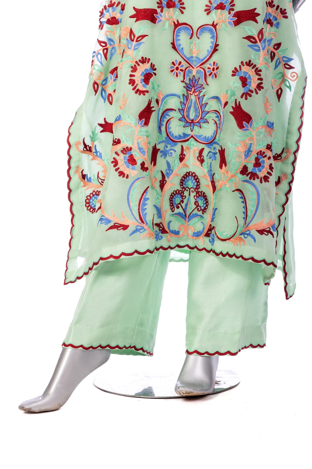 Mahira mint green Korean silk 3PC suit with Aari embroidery and organza dupatta by MariamRaj