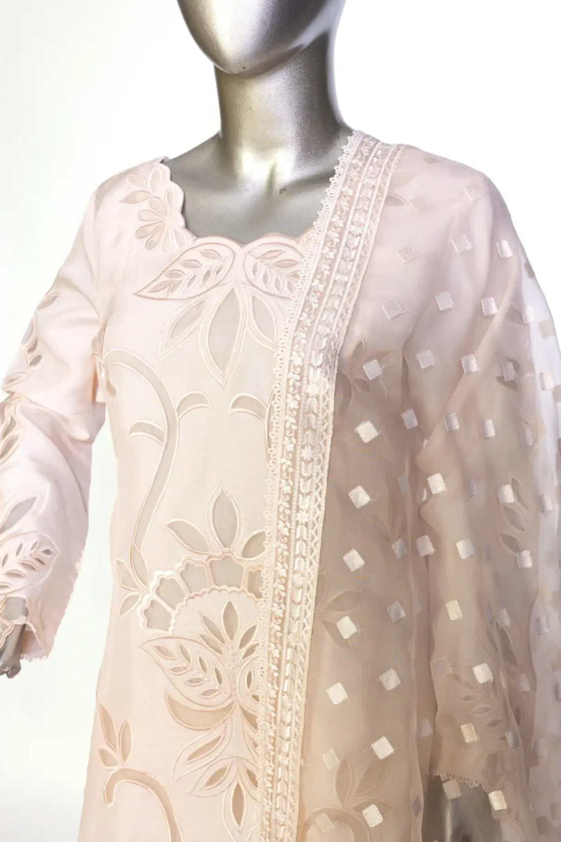 Mahjabeen – Festive Wear Pearl White Suit with Elegant Cutwork