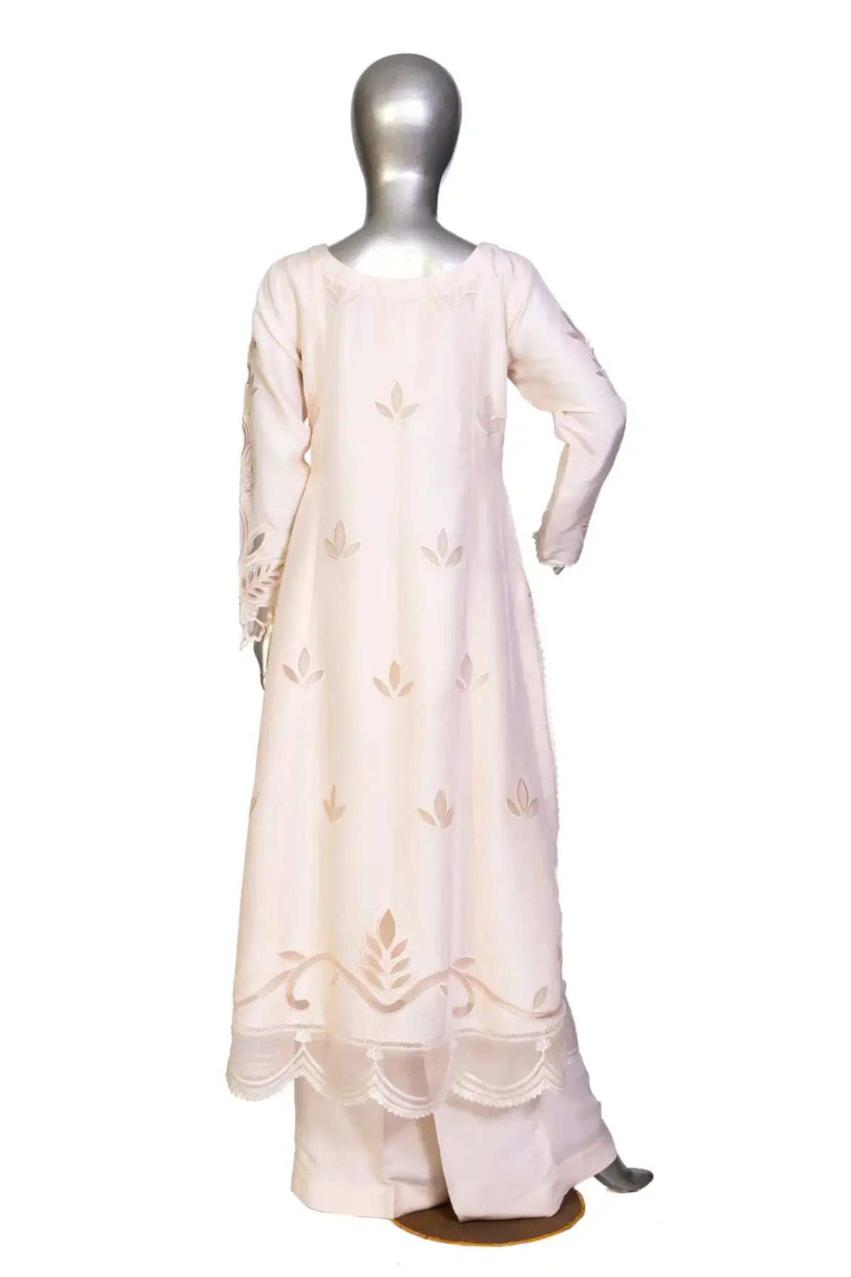 Mahjabeen – Festive Wear Pearl White Suit with Elegant Cutwork