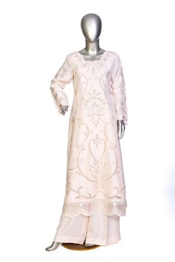 Mahjabeen – Festive Wear Pearl White Suit with Elegant Cutwork