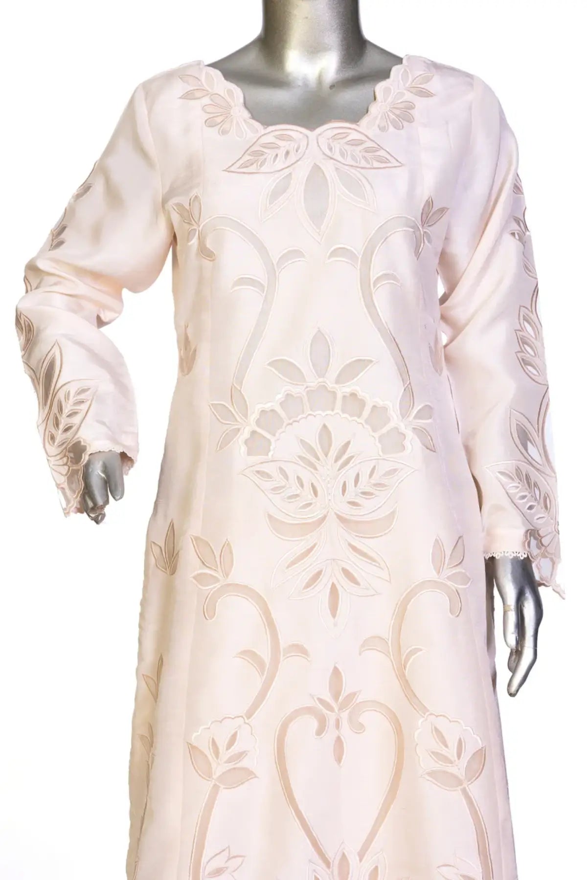 Mahjabeen – Festive Wear Pearl White Suit with Elegant Cutwork