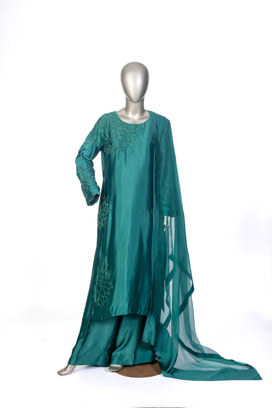 MariamRaj Pakistani Silk 3-Piece Suit with Chiffon Dupatta – Mehruk