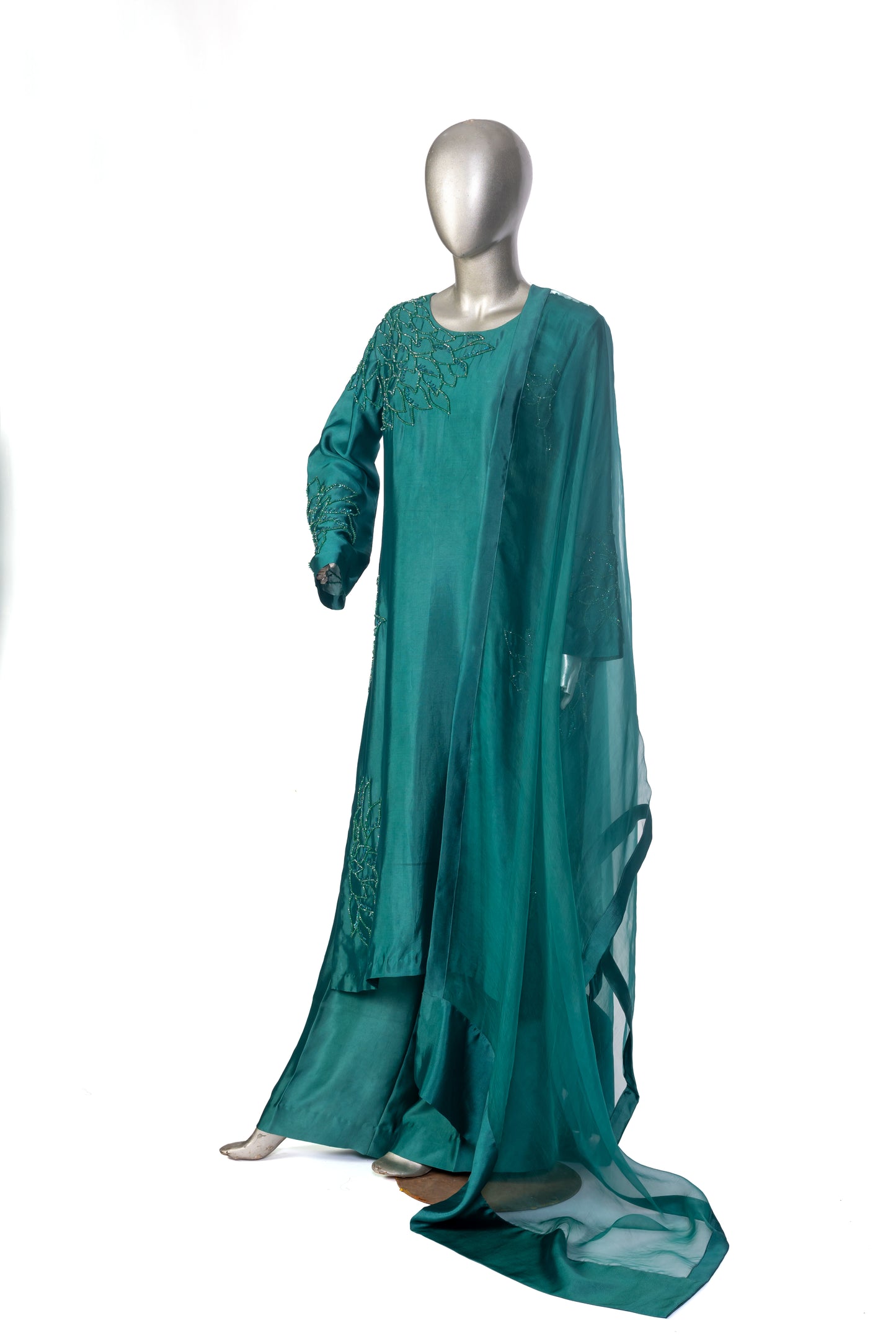 MariamRaj Pakistani Silk 3-Piece Suit with Chiffon Dupatta – Mehruk