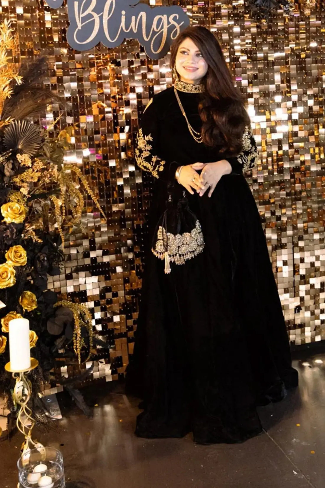 Midnight Sparkle- Designer Velvet Lehnga Choli in Black