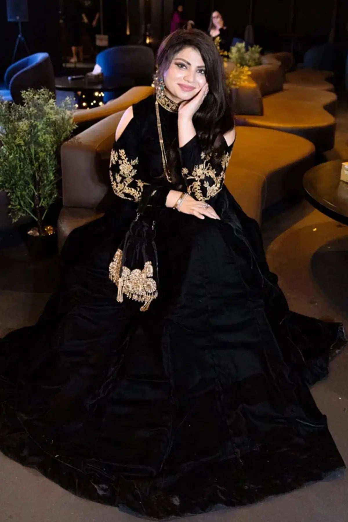 Midnight Sparkle- Designer Velvet Lehnga Choli in Black