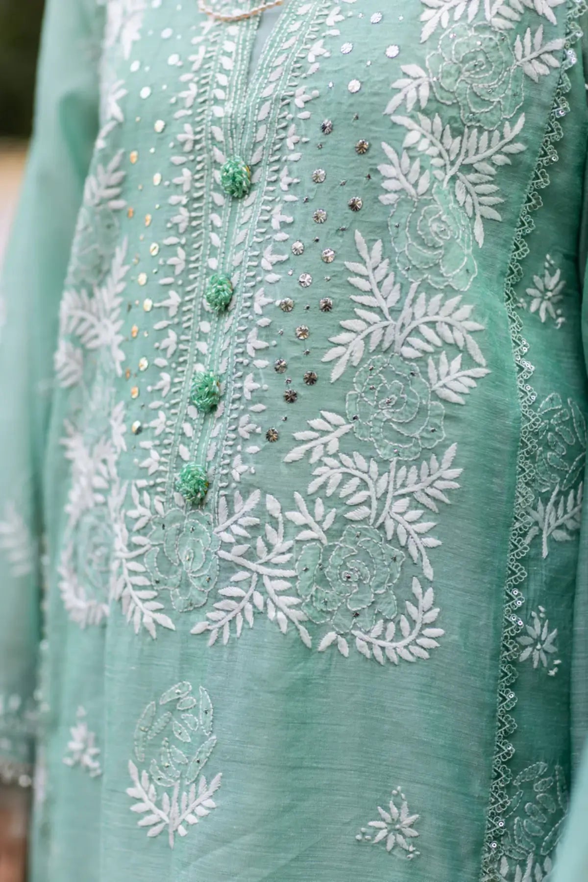 Mint Breeze- Beautiful Mint green Chikan-Kari Suit