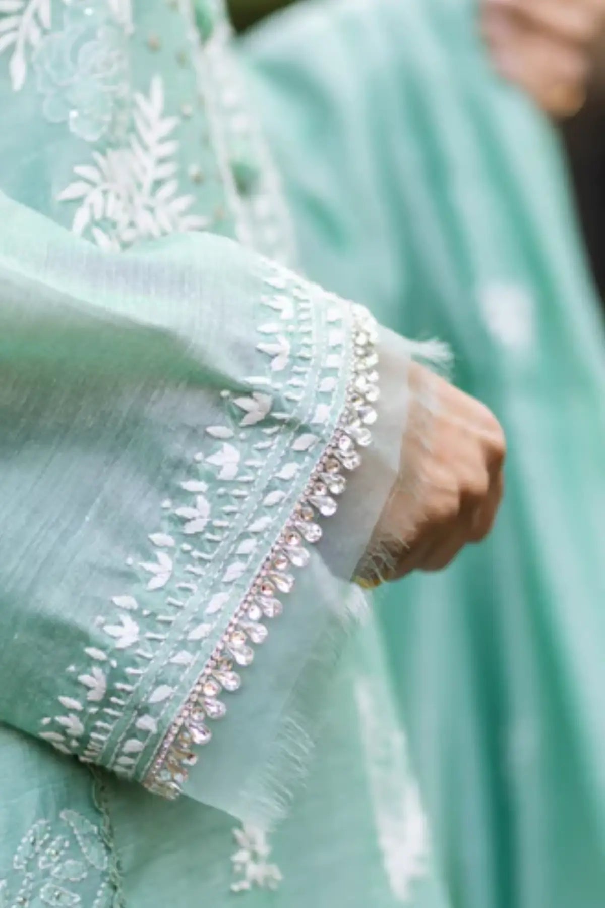 Mint Breeze- Beautiful Mint green Chikan-Kari Suit