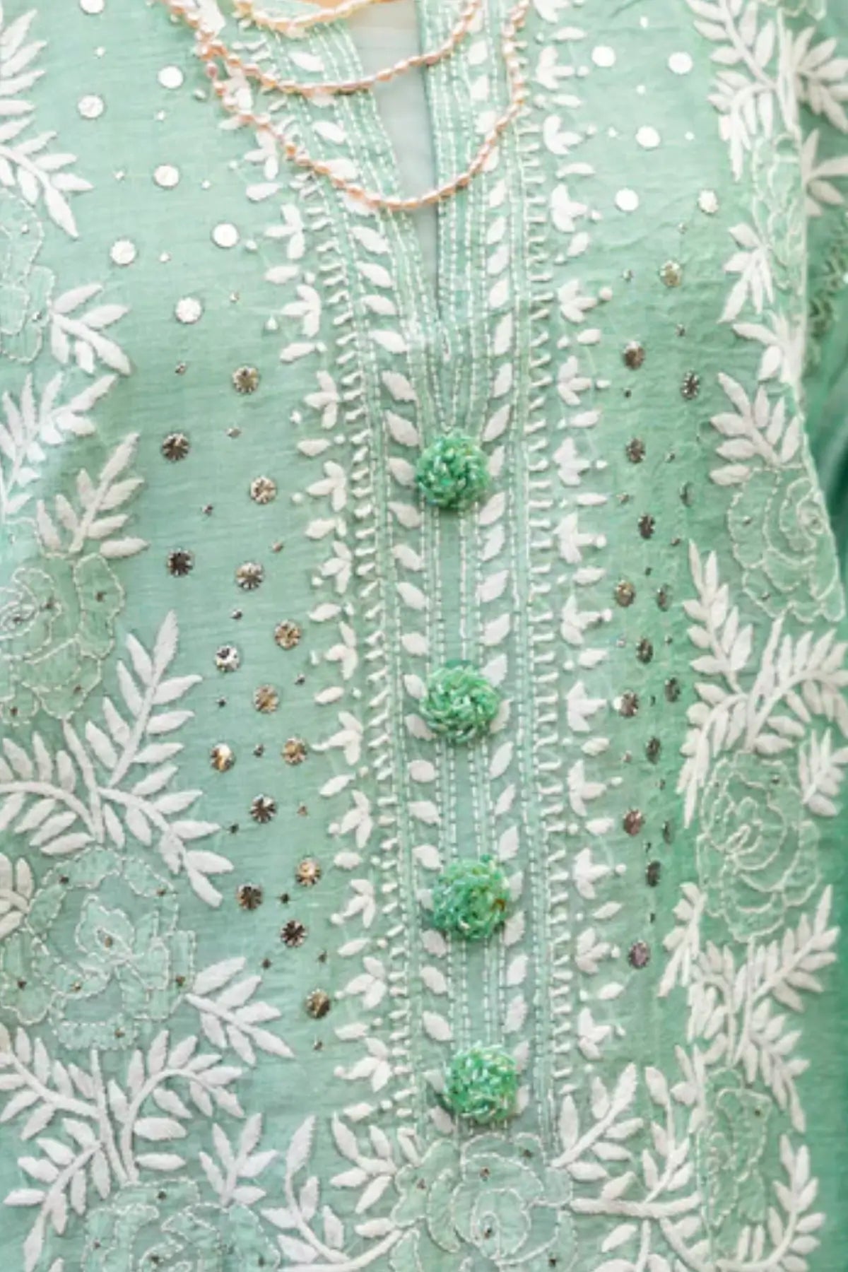 Mint Breeze- Beautiful Mint green Chikan-Kari Suit