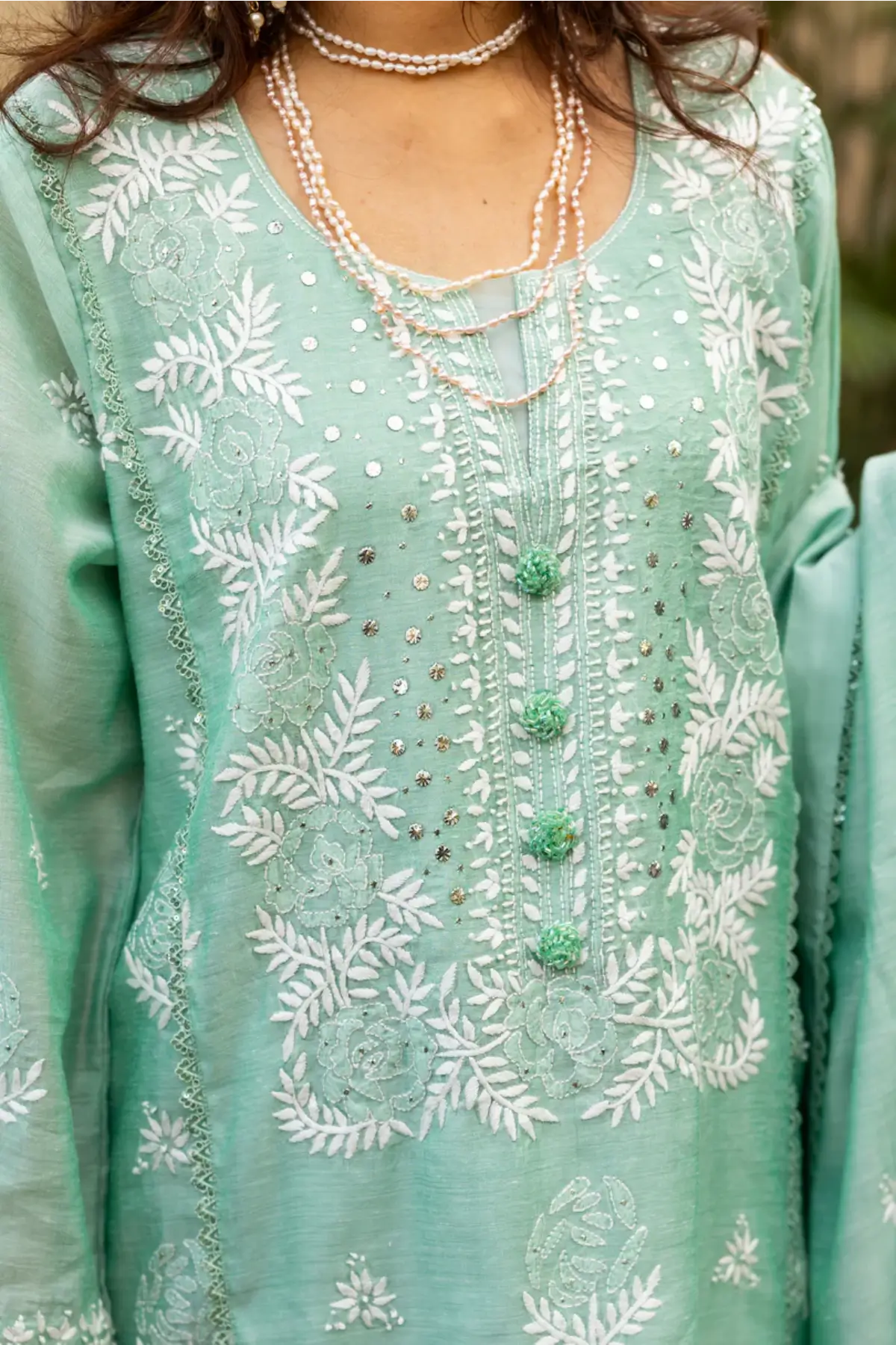Mint Breeze- Beautiful Mint green Chikan-Kari Suit