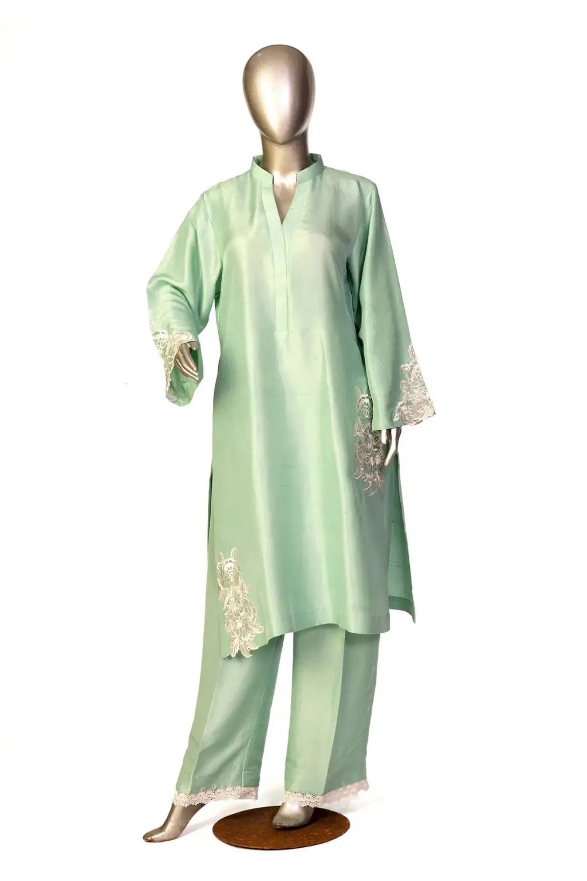 Minty-Designer Pakistani silk suits for formal events