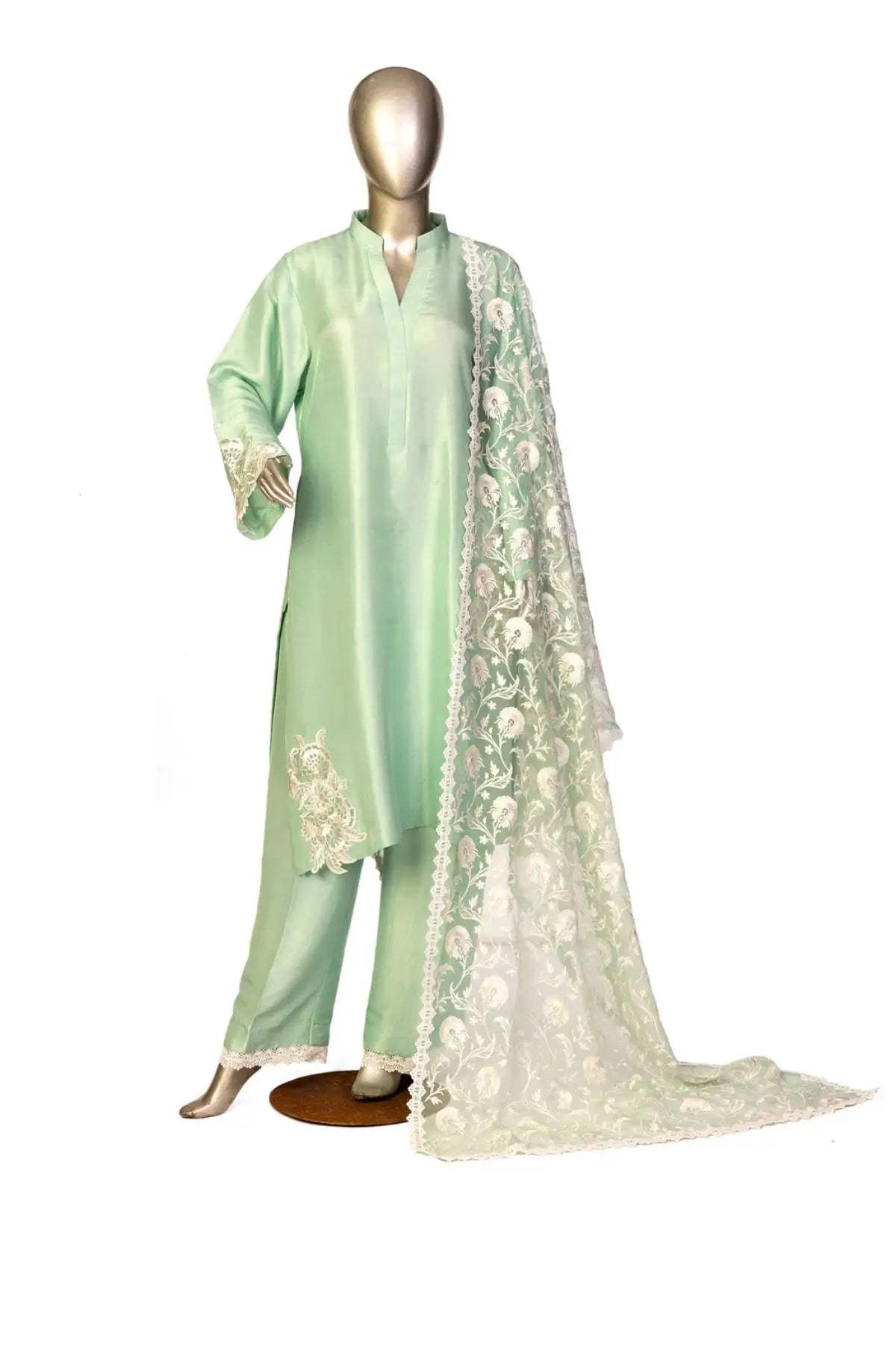 Minty-Designer Pakistani silk suits for formal events
