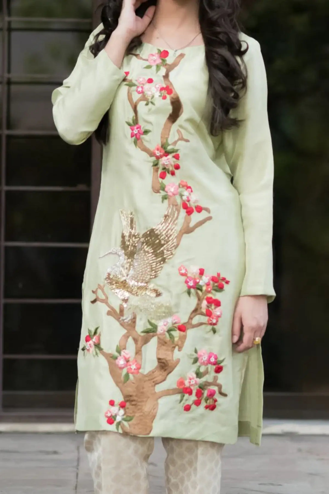 Minty Green- Pakistani Designer Embroidered Party Wear Dress