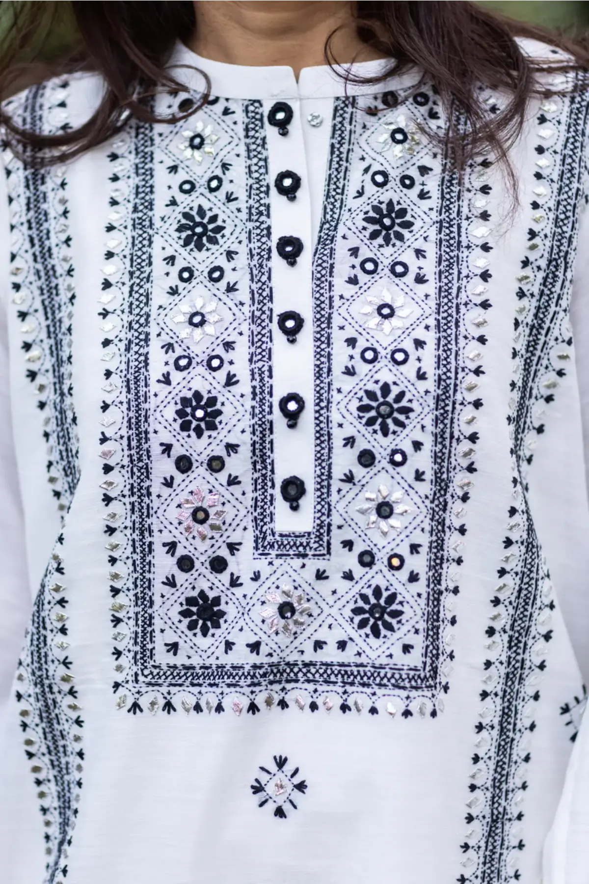 Monochrome- Black and White Chikan-Kari Suit