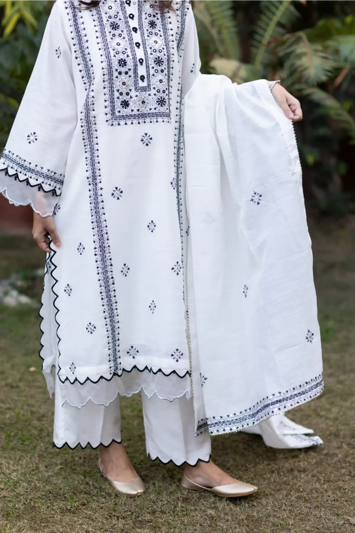 Monochrome- Black and White Chikan-Kari Suit