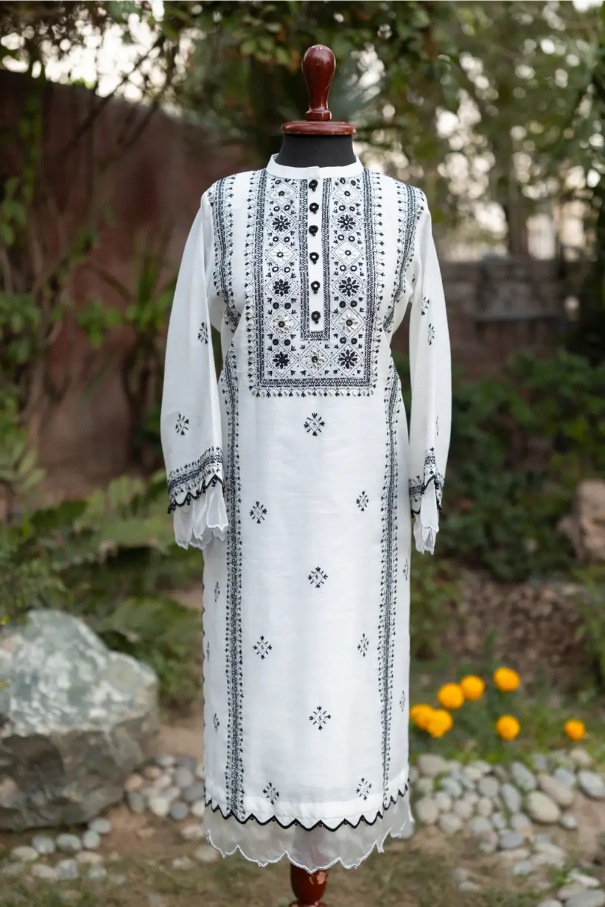 Monochrome- Black and White Chikan-Kari Suit