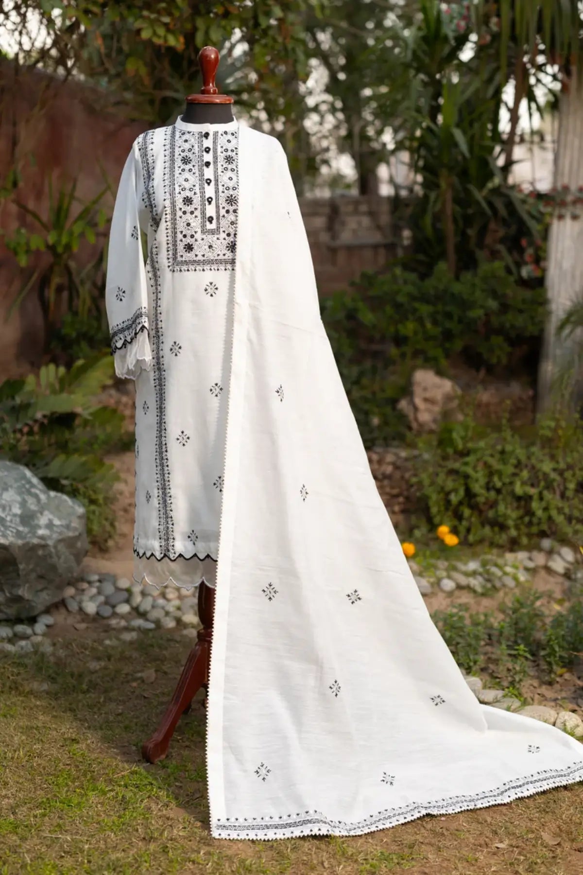 Monochrome- Black and White Chikan-Kari Suit