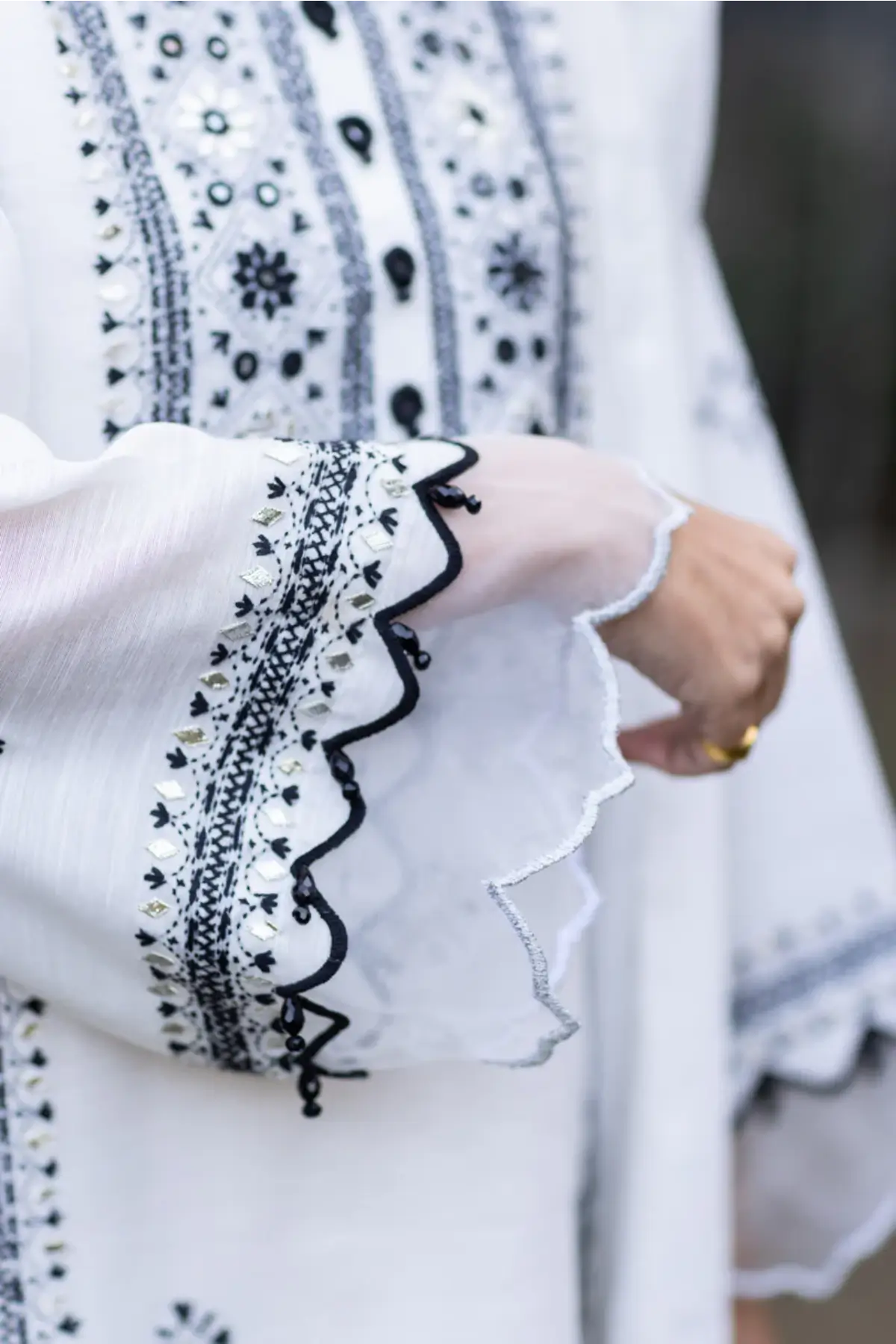 Monochrome- Black and White Chikan-Kari Suit