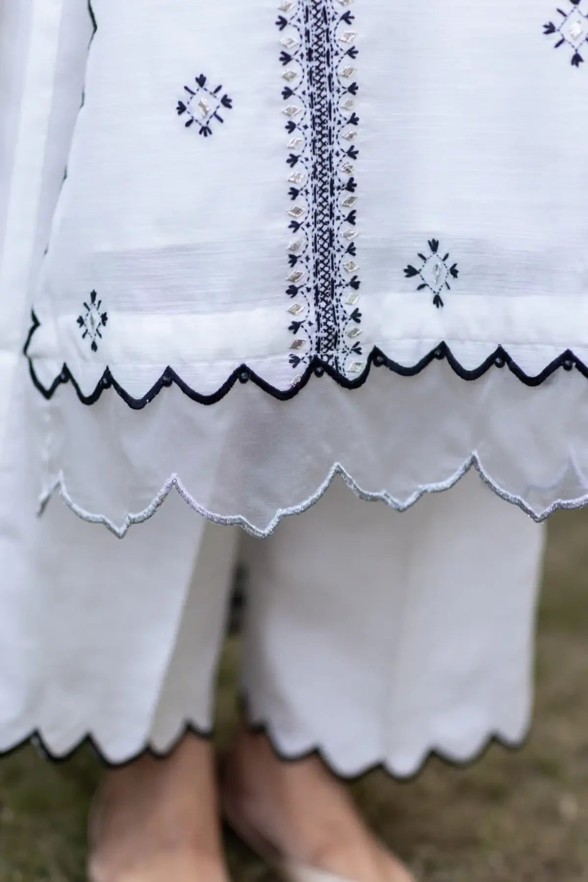 Monochrome- Black and White Chikan-Kari Suit