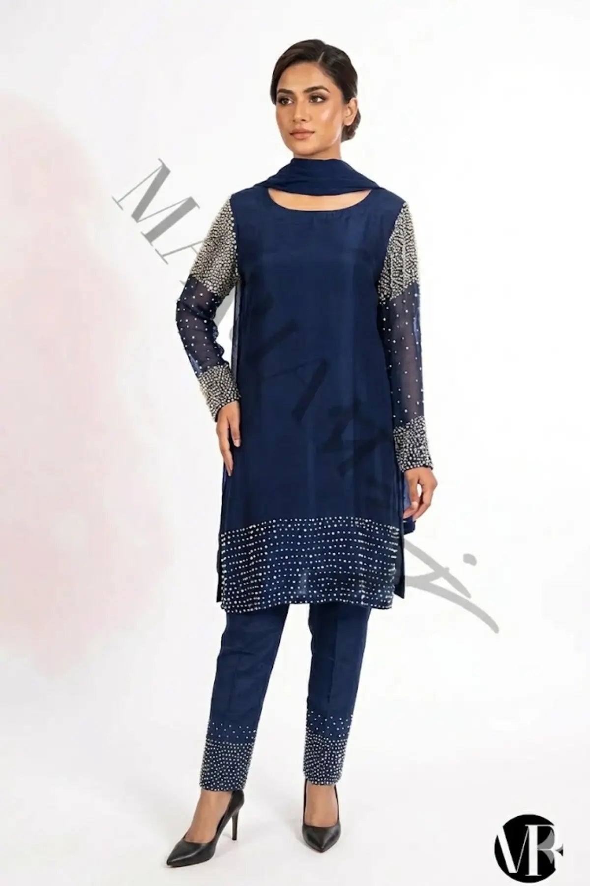 Navy Luxe Charm- Designer Embellished Party Wear Outfit