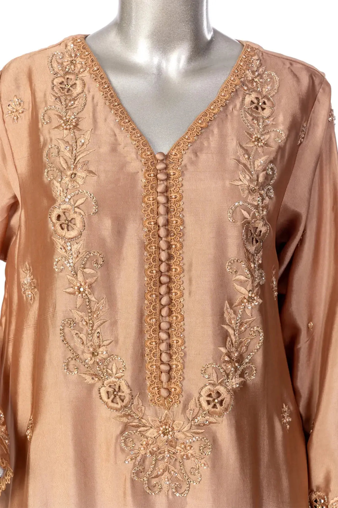 Nawal – Gold & Plum Pure Sheesha Silk 3PC Festive Suit to Shop Online