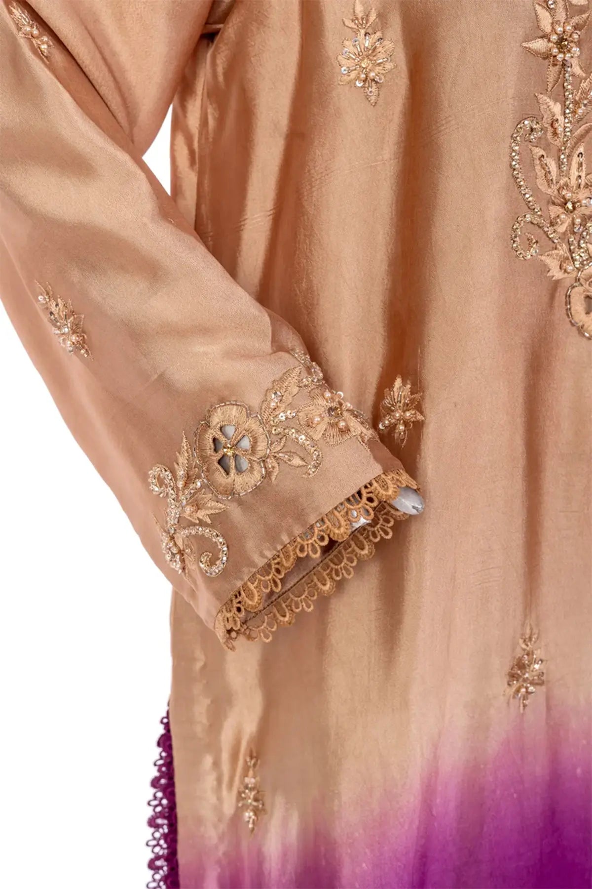 Nawal – Gold & Plum Pure Sheesha Silk 3PC Festive Suit to Shop Online