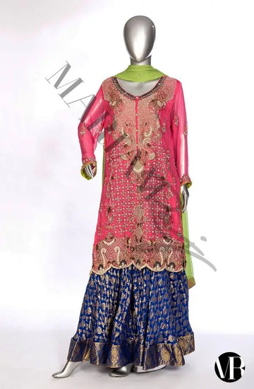 Fuchsia Grace-Pure Chiffon Shirt with Sharara for festive occasions