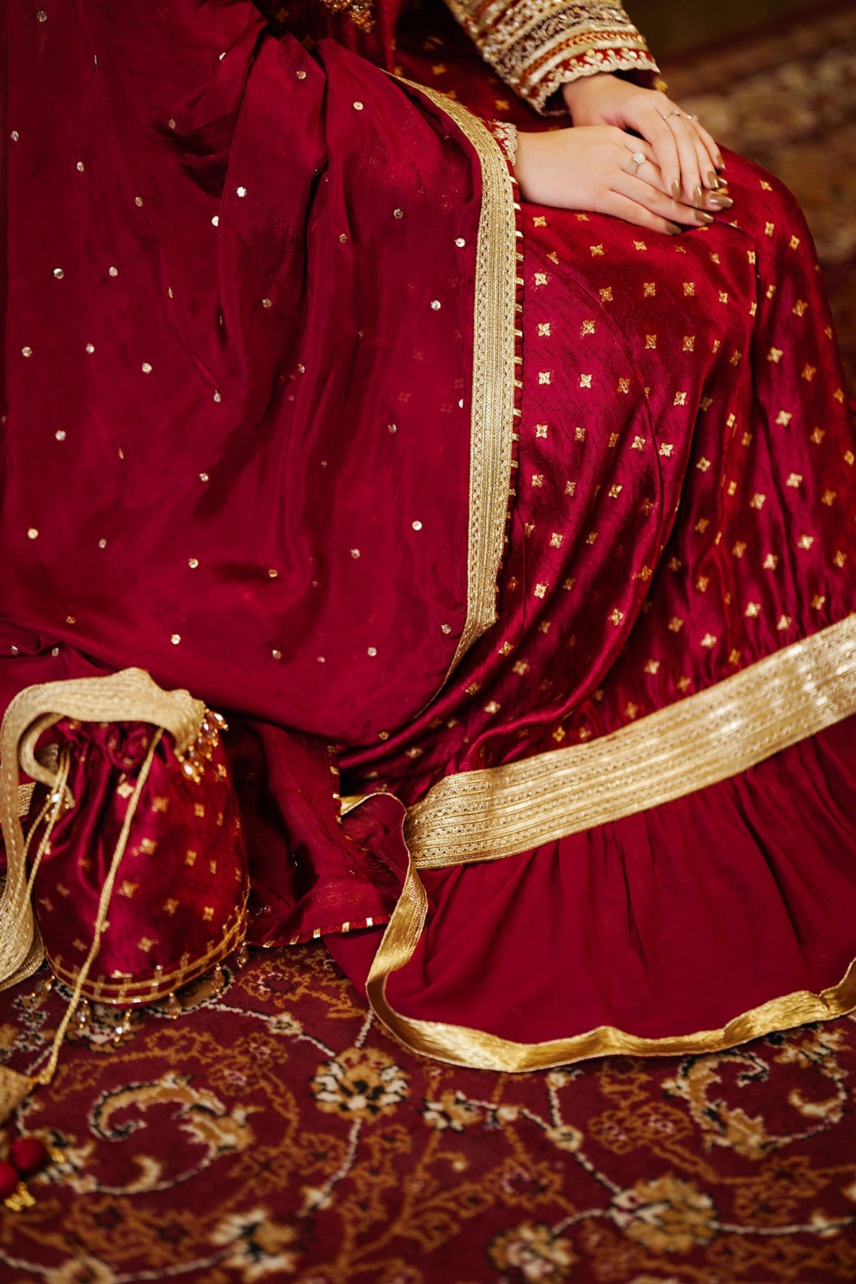 Nazneen maroon sheesha silk wedding Anarkali with palazzo bottom and silk dupatta