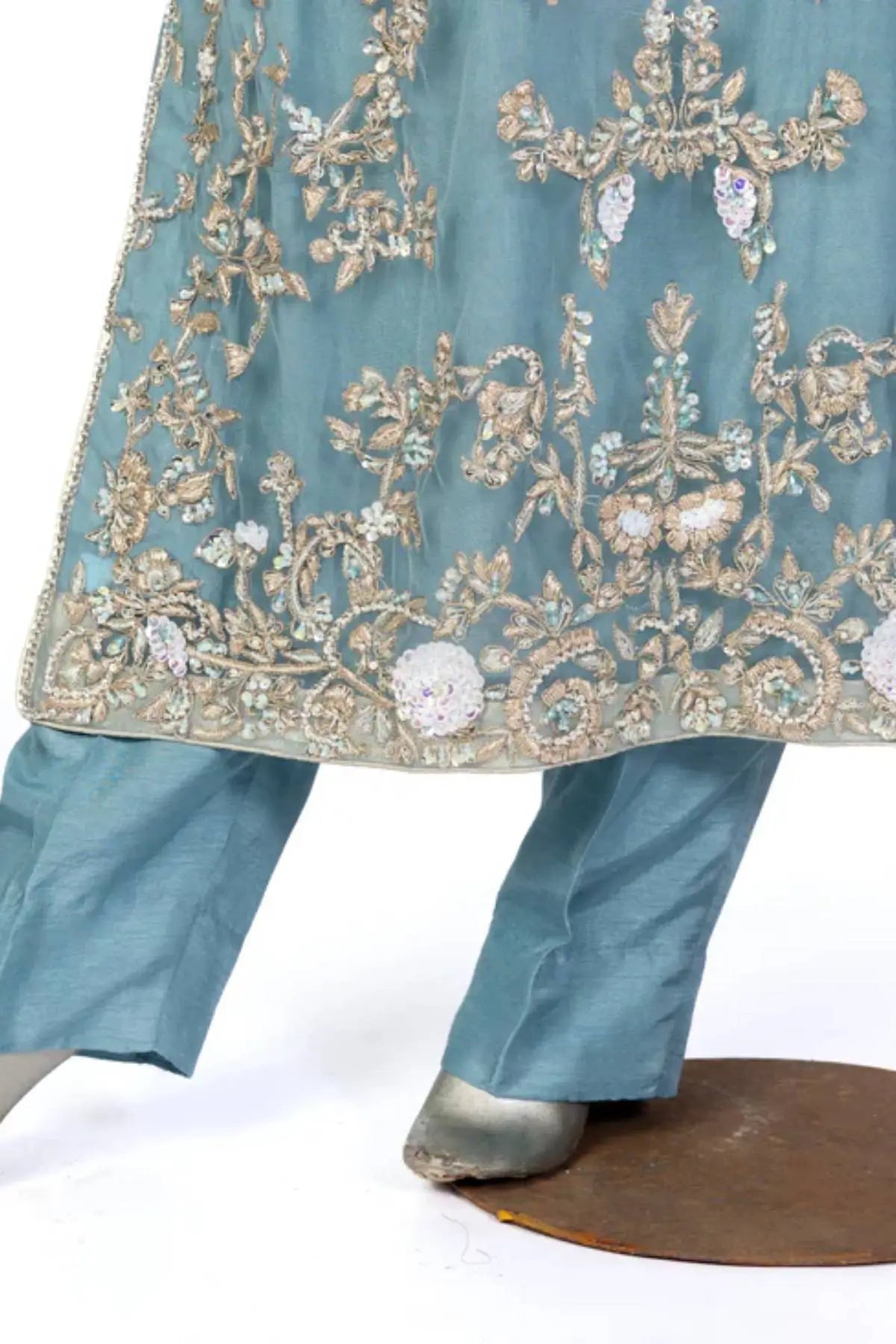 Nehal – Dusty Teal Pakistani Designer Net Hand-Embroidered Outfit