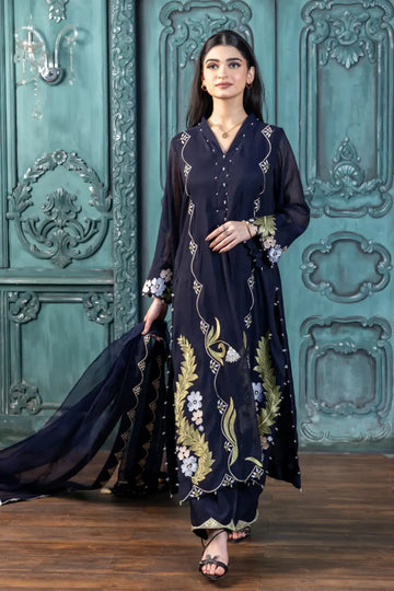 Nekhat – Buy Navy Embroidered 3-Piece Designer Suit for Women Canada